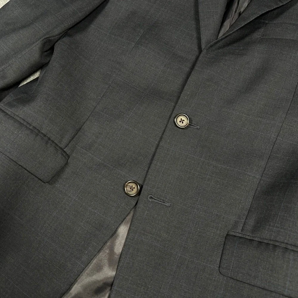 Lauren Ralph Lauren Blazer Windowpane Plaid  100% Wool Charcoal Gray Mens 42R